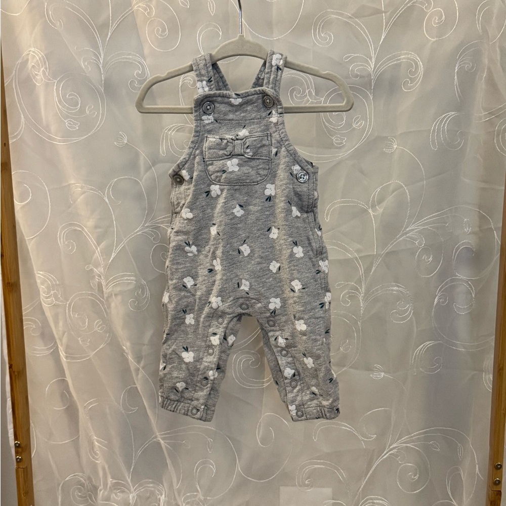Gray and White Flowers Kids Overalls